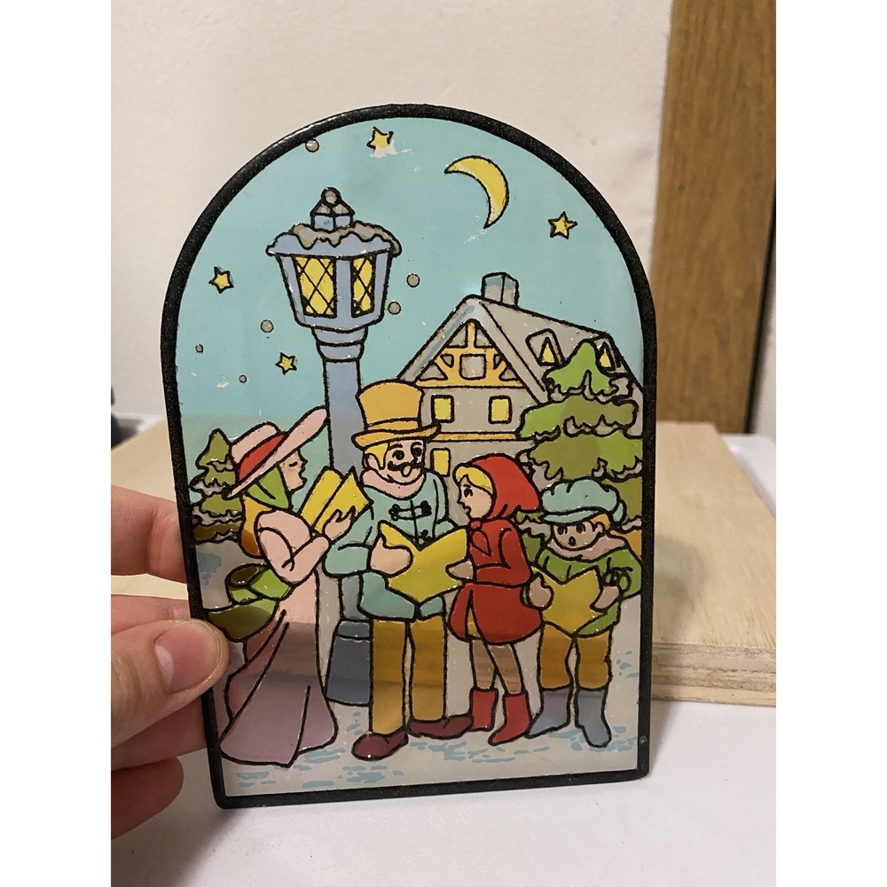 Vintage Stained Glass Sun Catcher with Christmas Carolers Window Ornament